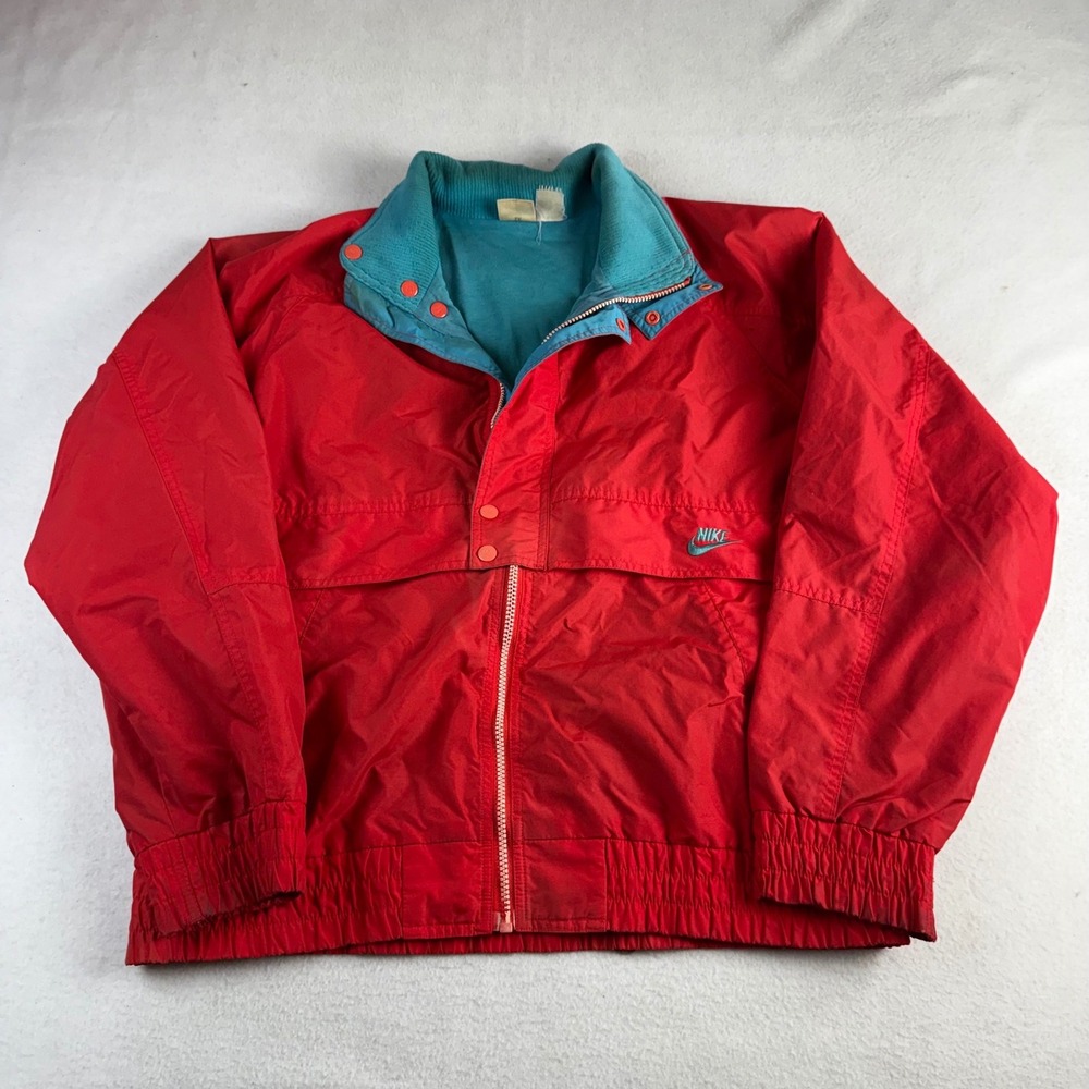 Vintage Nike Windbreaker Jacket Mens Medium Red Teal Blue 90s Full Zip Retro